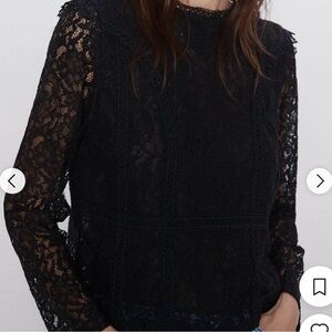 Black Lace Long-Sleeve Top/blouse